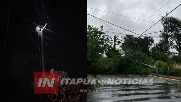 ANDE TRABAJA PARA NORMALIZAR RECLAMOS TRAS FUERTE TORMENTA EN ITAPÚA