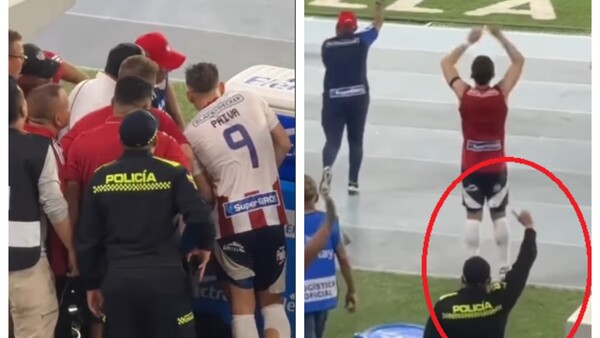 Hasta un policía protestó en el encuentro entre Junior y Nacional en Colombia