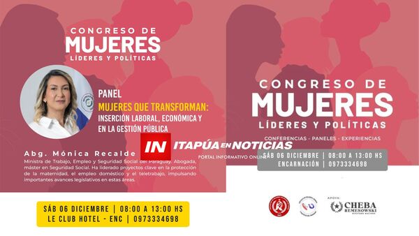 CONGRESO DE MUJERES LÍDERES Y POLÍTICAS REUNIRÁ A CENTENARES EN ENCARNACIÓN