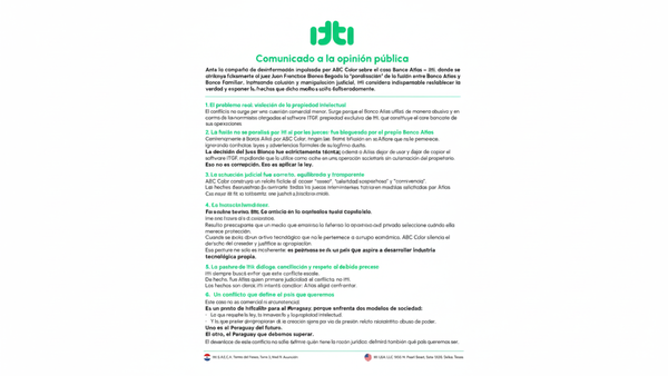 ITTI LANZÓ UN COMUNICADO A LA OPINIÓN PÚBLICA