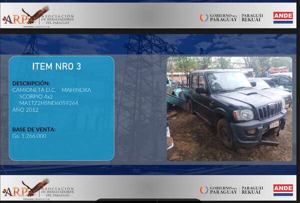 ANDE subastará 100 vehículos en desuso - Economía - ABC Color