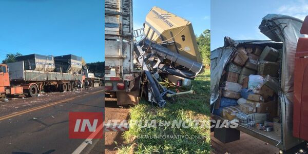 CHOQUE ENTRE DOS CAMIONES EN BELLA VISTA DEJA DAÑOS MATERIALES