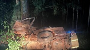 Vehículo quedó incrustado en un árbol y el conductor se encuentra en estado grave