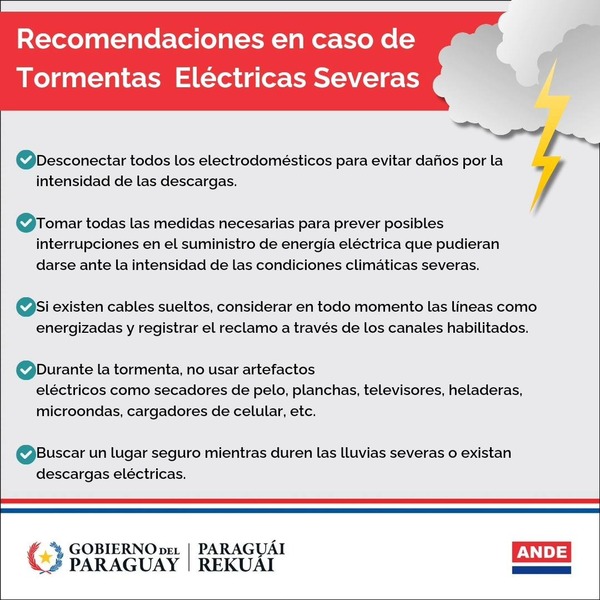 ANDE emite alerta y pide extremar precauciones ante tormentas eléctricas severas - ADN Digital