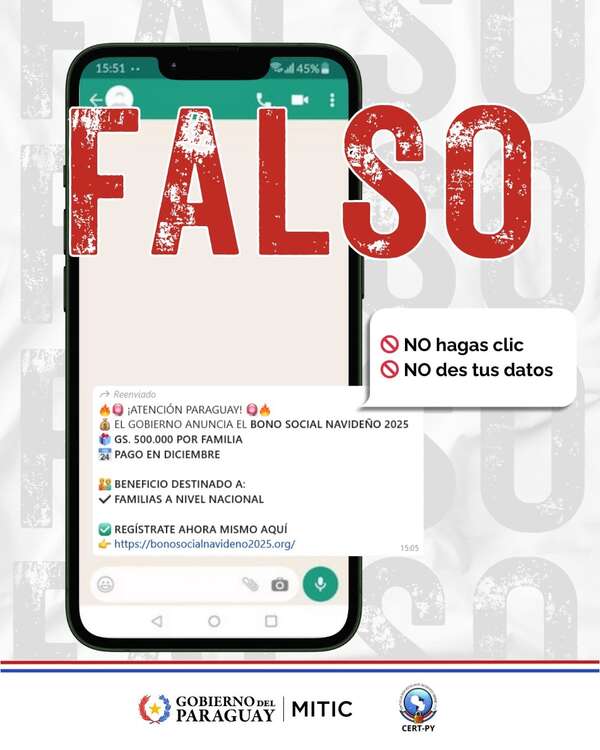 MITIC advierte sobre falso Bono social navideño en nombre del Gobierno