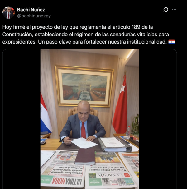 Bachi Núñez impulsa la reglamentación del artículo 189 para formalizar el régimen de senadurías vitalicias - El Trueno