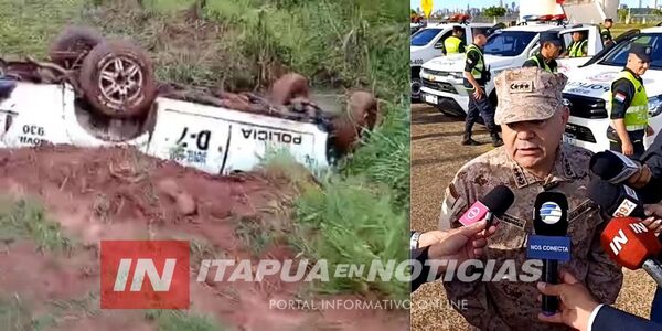 PATRULLERA VOLCÓ Y QUEDÓ SUMERGIDA EN UNA ZANJA EN SAN RAFAEL DEL PARANÁ