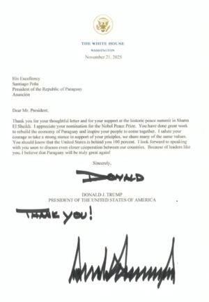 Donald Trump expresó su respaldo a la gestión de Santiago Peña y destacó su política económica - El Trueno