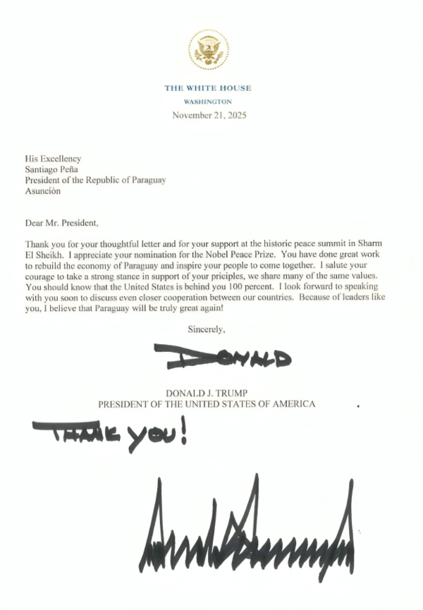 Donald Trump expresó su respaldo a la gestión de Santiago Peña y destacó su política económica - El Trueno