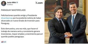 EL PRESIDENTE MILEI FELICITÓ A PARAGUAY POR ALCANZAR NUEVO GRADO DE INVERSIÓN
