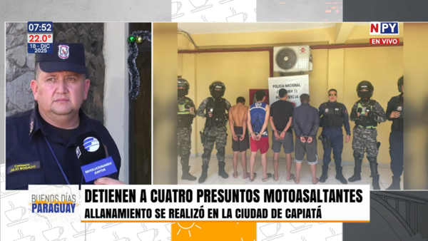 Detienen a cuatro presuntos motoasaltantes tras allanamiento en Capiatá