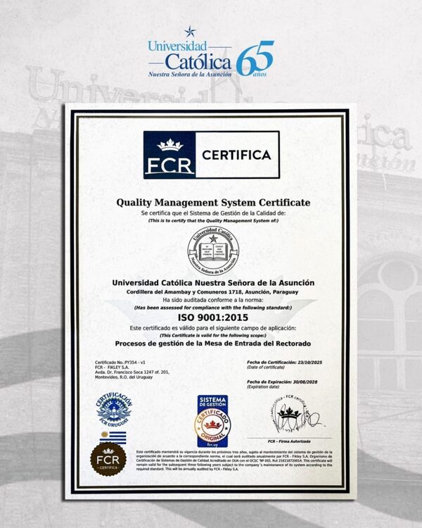 UC recibe oficialmente certificado internacional ISO 9001:2015 - Portal Digital Cáritas Universidad Católica