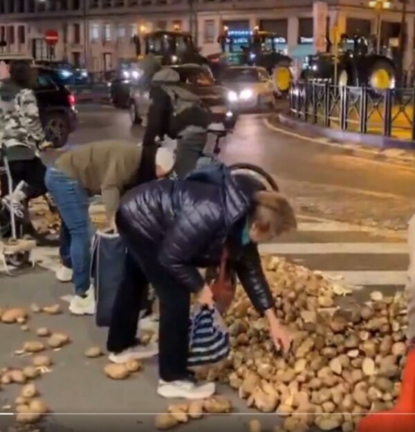 Popular / Bloqueo agrícola en Bruselas termina con ciudadanos levantando papas del suelo