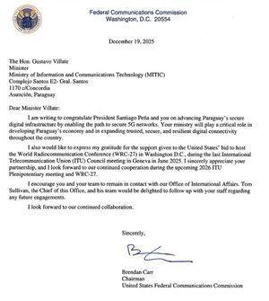 EE.UU. felicita al Paraguay por avanzar en un camino seguro para el internet 5G