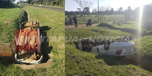 DOS POLICÍAS RESULTARON ILESOS TRAS VUELCO DE AUTOMÓVIL SOBRE LA RUTA 8.