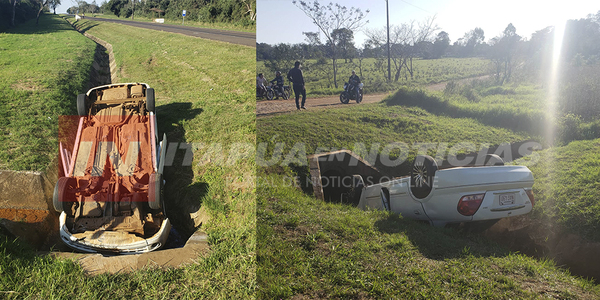 DOS POLICÍAS RESULTARON ILESOS TRAS VUELCO DE AUTOMÓVIL SOBRE LA RUTA 8.