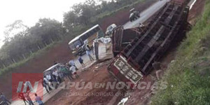CAMIÓN TRANSPORTADOR DE GANADO VUELCA A SOBRE LA RUTA 8