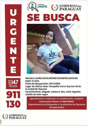Denuncian desaparición de adolescente de 15 años en la zona de Ypacaraí - Nacionales - ABC Color
