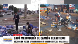 Caen más de 1.000 packs de cerveza de camión repartidor y la gente robó la carga