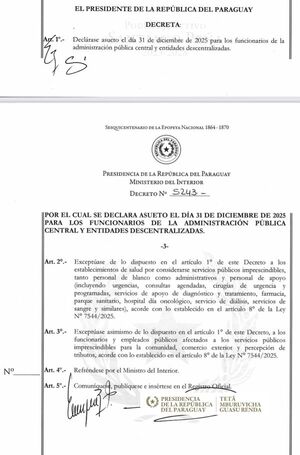 Asueto para Funcionarios Públicos el último día del año