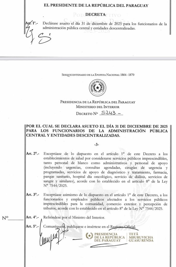 Asueto para Funcionarios Públicos el último día del año