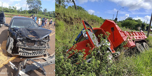 CHOQUE ENTRE CAMIÓN VOLQUETE Y AUTOMÓVIL DEJA UNA MUJER GRAVEMENTE HERIDA