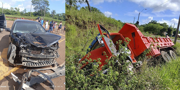 CHOQUE ENTRE CAMIÓN VOLQUETE Y AUTOMÓVIL DEJA UNA MUJER GRAVEMENTE HERIDA
