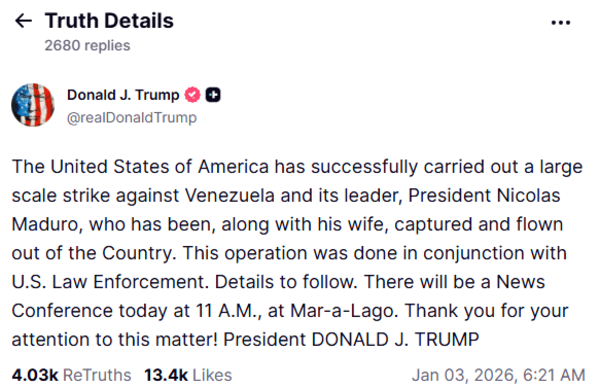 Ataque de EE.UU. y Trump afirma captura de Maduro