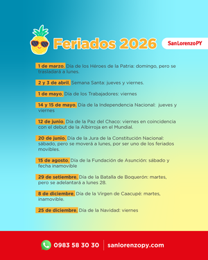 Estos son los feriados nacionales para el año 2026 » San Lorenzo PY