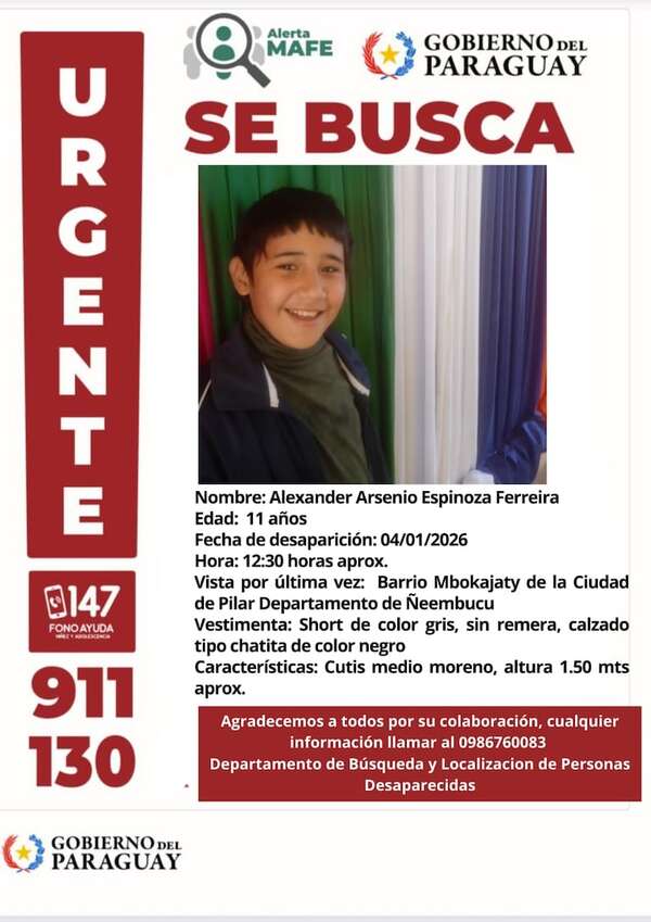 Intensa búsqueda de un niño con autismo desaparecido en Pilar - Policiales - ABC Color