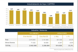 Molienda de la soja superó los 3,1 millones de toneladas