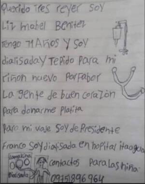 La emotiva carta de una niña a Los Reyes Magos