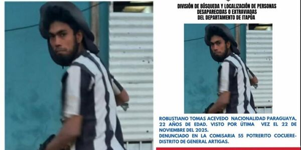 REPORTAN JOVEN DESAPARECIDO EN GENERAL ARTIGAS TRAS VIAJE LABORAL