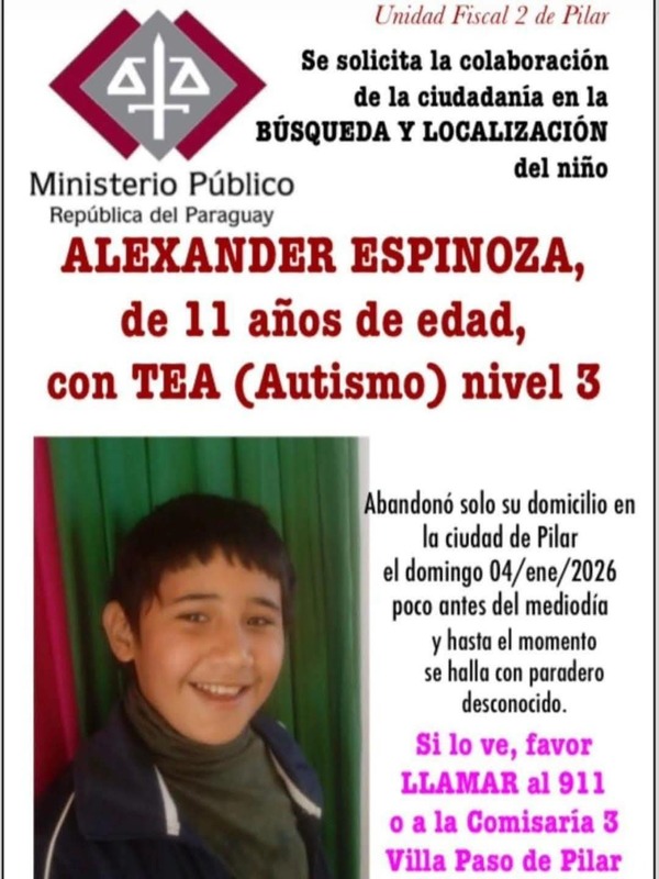 Continúa la búsqueda de niño con TEA desaparecido desde el domingo en Pilar
