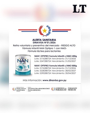 Alerta: Retiran lotes de fórmula infantil NAN en Paraguay