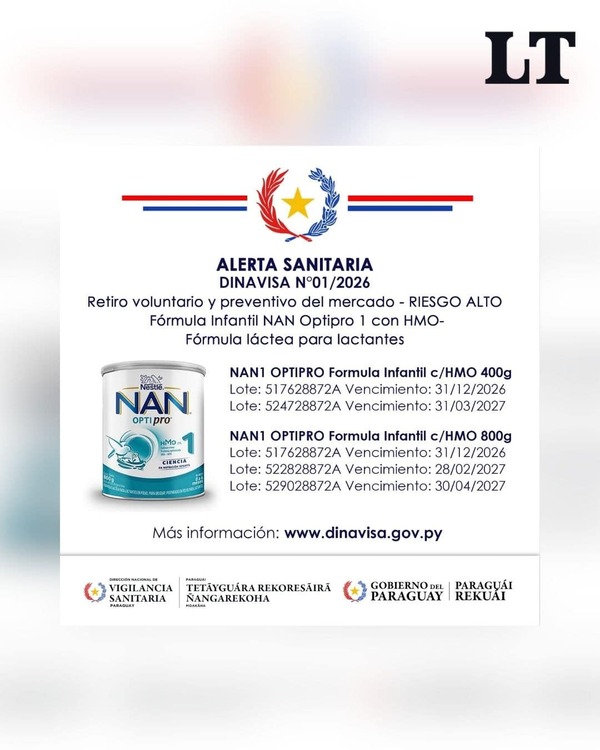 Alerta: Retiran lotes de fórmula infantil NAN en Paraguay