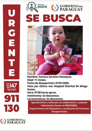 Policía Nacional activa operativo por bebé desaparecida en Minga Guazú - ADN Digital