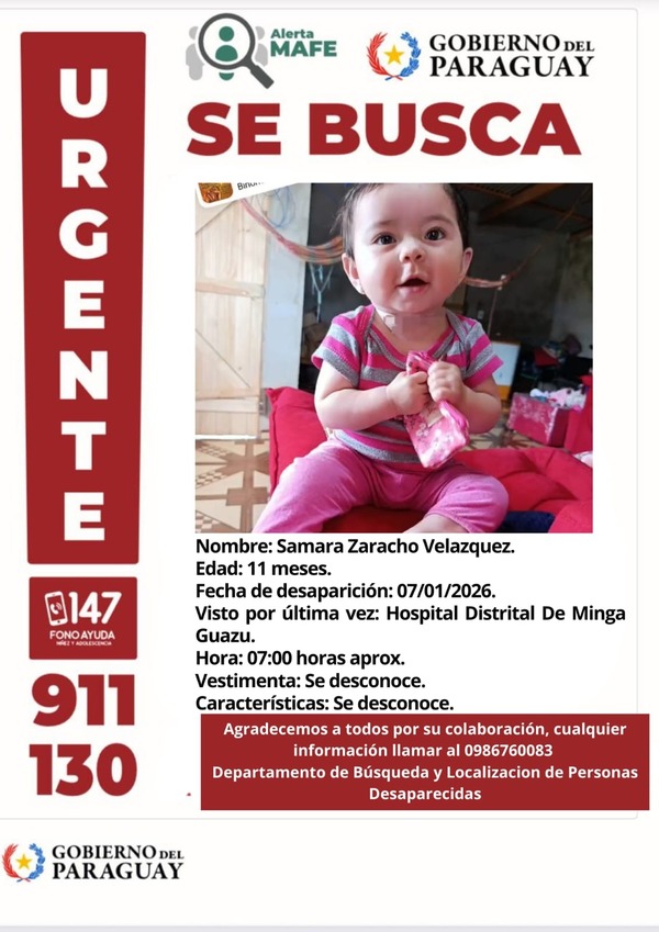 Policía Nacional activa operativo por bebé desaparecida en Minga Guazú - ADN Digital