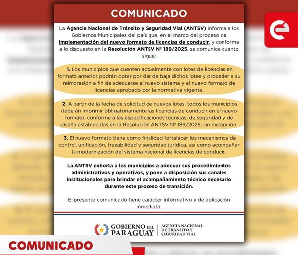 ANTSV establece implementación obligatoria del nuevo formato de licencias de conducir - Canal-E