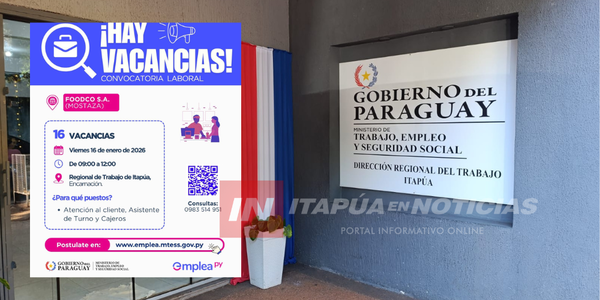 CONVOCAN A POSTULANTES PARA MÁS DE 16 VACANTES LABORALES EN ENCARNACIÓN