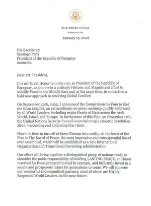 Santiago Peña recibe invitación de Donald Trump para integrar el Board of Peace