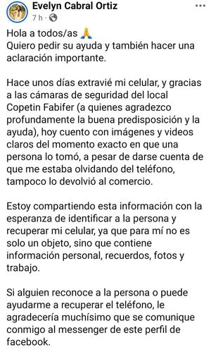 Joven solicita ayuda para recuperar su celular extraviado - Concepción al Día