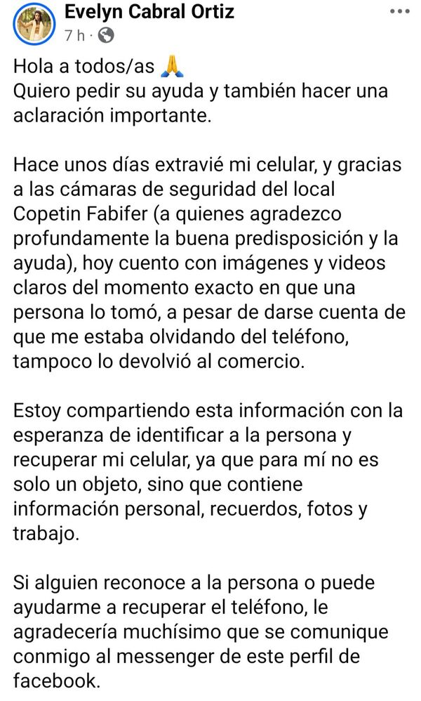 Joven solicita ayuda para recuperar su celular extraviado - Concepción al Día