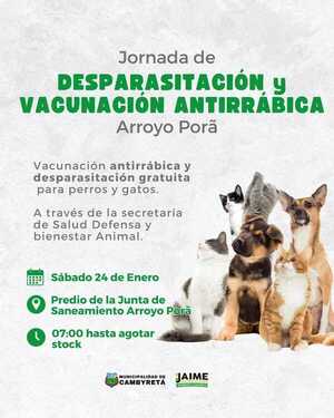 Jornada gratuita de desparasitación y vacunación antirrábica en Arroyo Porã