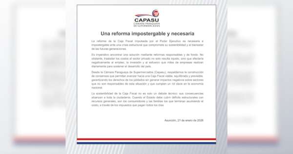 Diario HOY | Capasu respalda Reforma de la Caja Fiscal, pero sin imponer costos al sector privado