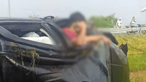 Ruta de la muerte: Joven sale ileso tras volcar aparatosamente en Yby Yaú - Noticiero Paraguay