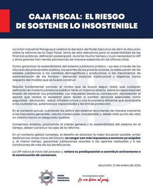 UIP advierte sobre la urgencia de reformar la Caja Fiscal y llama a consensos para garantizar su sostenibilidad