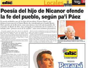 Hijo de Nicanor habría tratado a la Virgen María de “pionera sacra de la zoofilia” en un poema     - Política - ABC Color