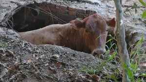 Una vaquita se cayó en un pozo anga