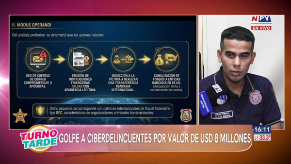 Rápida acción policial permite recuperar millones de dólares tras fraude electrónico